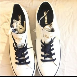 White and Navy blue Converse